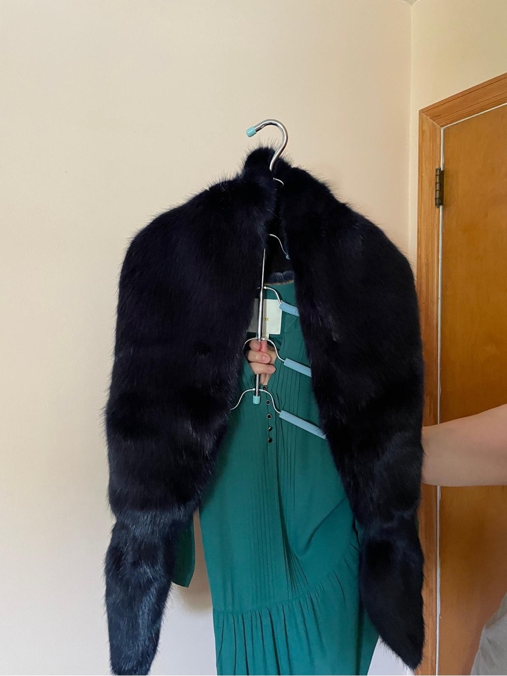 Anthropologie Navy Faux Fur Wrap Jacket - Women's Elegant Coat